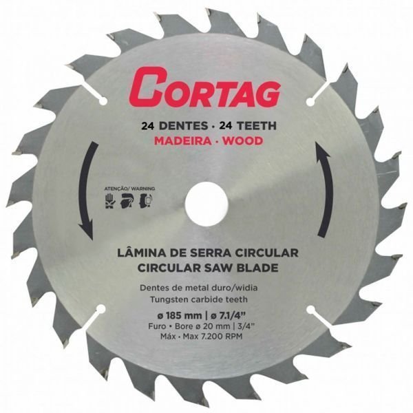 Lâmina De Serra Circular 185 Mm Com 24 Dentes - Cortag 60753