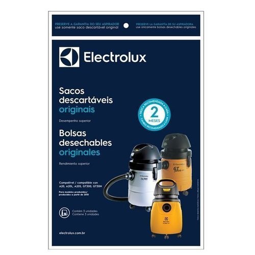 3Un Saco Descartável Aspirador De Pó A20 / Gt200 / 300 / A20 / A20S / Gt2000 / 3000 / 2000 Cse20 Electrolux 70035080