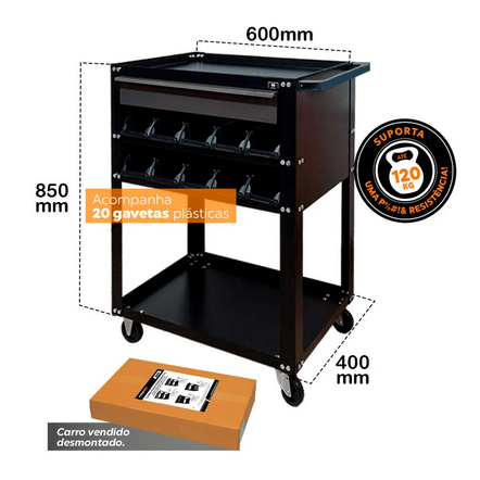 Carro Para Ferramentas Com Gavetas Plásticas Dark Presto 91028
