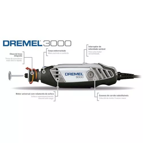 Combo Dremel 3000 N/10 220V + Guia Lixar 576 + Ponta 932 Oxido Aluminio 3/8