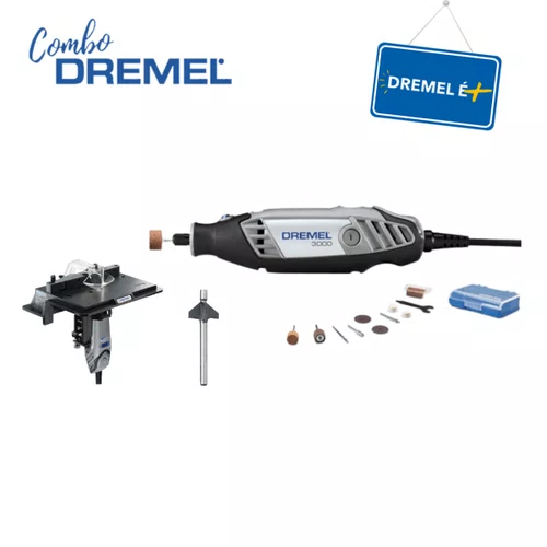 Combo Dremel Micro Retífica 3000 220v c/10 Acessórios + Mesa Para Tupia 231 + Fresa 618 Para Chanfrar 1/2