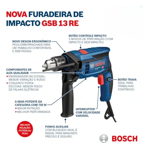 Combo Furadeira de Impacto 1/2" 750W + Esmerilhadeira 5" 850W com Acessórios Bosch