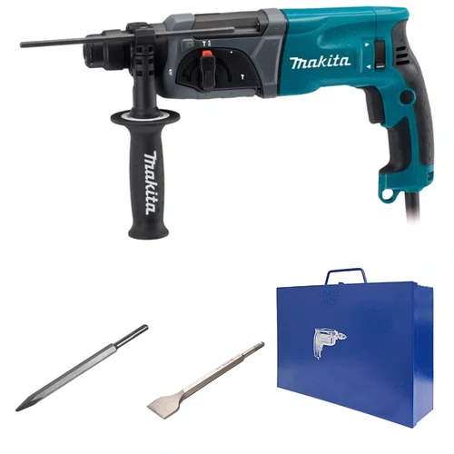 Combo Martelete Makita HR2470X18 127V 800W SDS Plus + Maleta Metálica Fercar 04 + Ponteira e Talhadeira