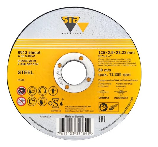 Disco Abrasivo De Corte Sia 4 1/2" 115X1X22,23Mm Para Metal/Inox  F03E00851B