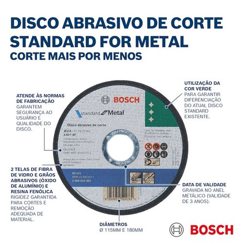 Disco De Corte Para Metal 4.1/2" 1Mm 13300Rpm Standard Bosch 2608619383
