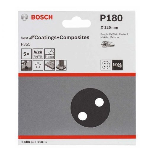 Disco De Lixa F355 125Mm G180 Pacote Com 5 Unidades-Bosch 2608605118
