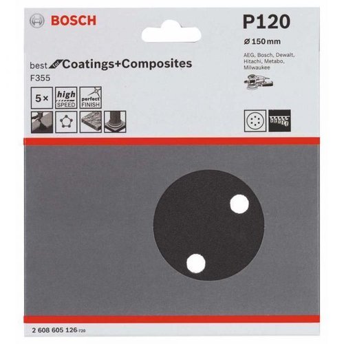 Disco De Lixa F355 150Mm G120 Com 5 Unidades - Bosch  2608605126