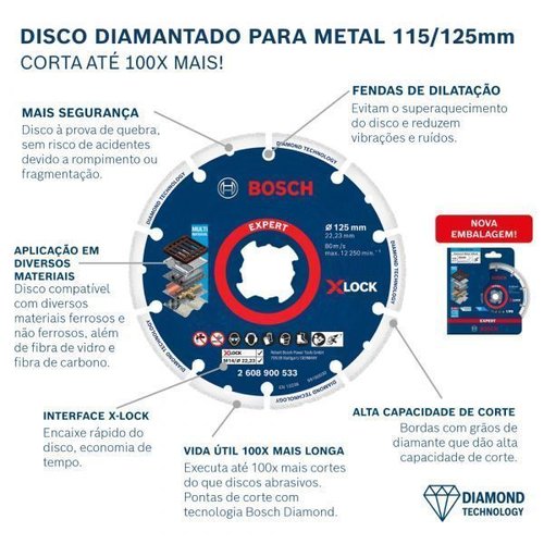 Disco Diamantado Para Metal 115Mm X-Lock - Bosch  2608900532