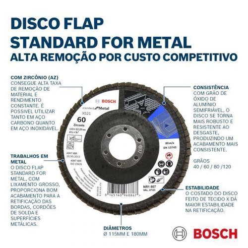 Disco Flap Para Metal 115Mm G60 - Bosch  2608619289