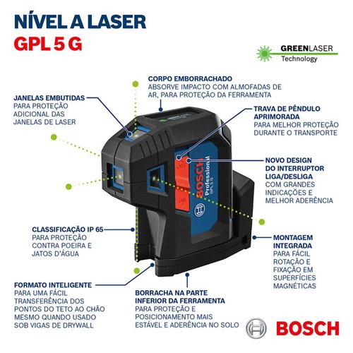 Nível A Laser Linhas Verdes Gpl 5 G De 5 Pontos Bosch