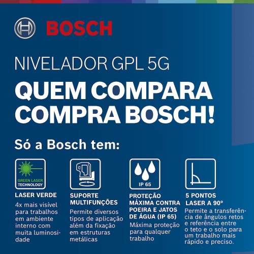 Nível A Laser Linhas Verdes Gpl 5 G De 5 Pontos Bosch