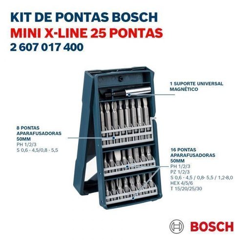 Jogo De Bits Mini X-Line Para Parafusar Com 25 Peças - Bosch  2607017400