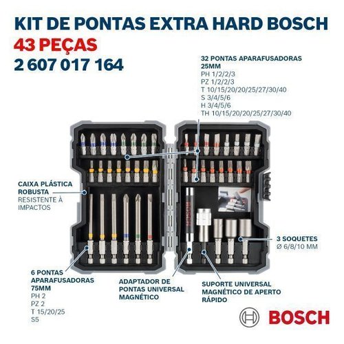 Kit De Pontas E Soquetes Para Parafusar Com 43 Unidades - Bosch  2607017164