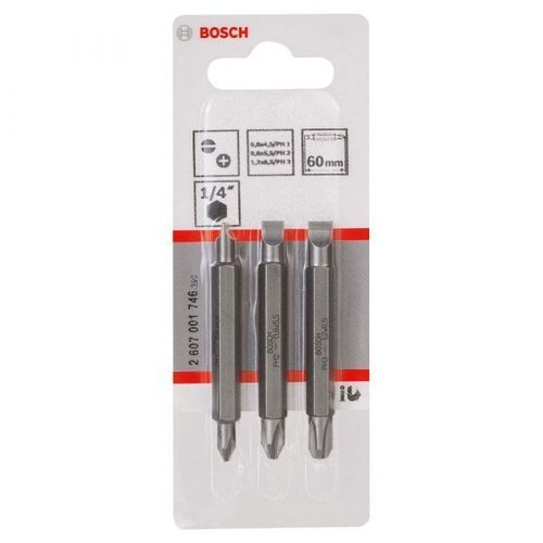 Jogo De Pontas Duplas Fenda E Phillips Para Parafusar 60Mm, 3 Unidades - Bosch  2607001746