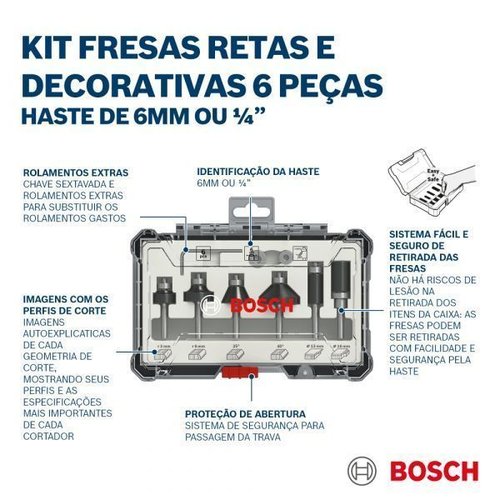 Jogo De Fresas De Aparo E Contorno 6Mm Standard Com 6 Peças - Bosch  2607017468