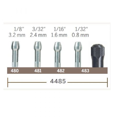 Kit Mandril E Pinças Dremel 4485 Para Micro Retíficas - 4 Pinças 0,8Mm - 1,6Mm - 2,4Mm - 3,2Mm 2615504485