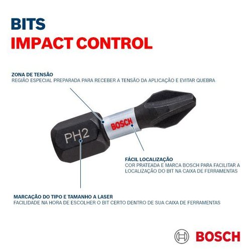 Kit Bit Ph2 Phillips Impact Control 50Mm 8 Unidades Bosch 2608522330