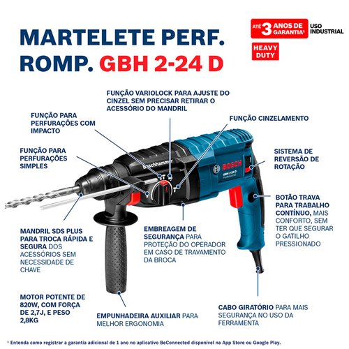 Martelo Rompedor Gbh 2-24 D 220V Bosch 06112A02E0