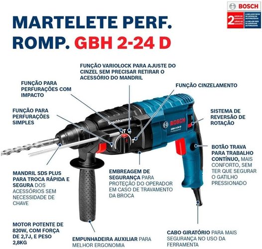 Martelo Perfurador Rompedor Gbh 2-26 Dre Com Maleta Bosch 220V 06112537E0