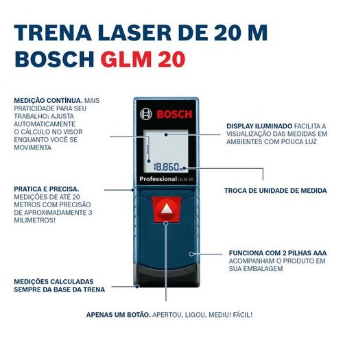 Medidor Trena A Laser Bosch Glm 20 Professional Alcance 20M 0601072Eg0