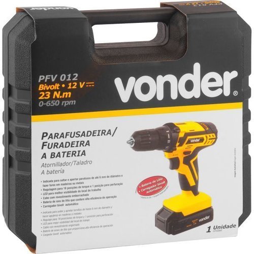 Parafusadeira E Furadeira Pfv 012 À Bateria 12V Li Bivolt Com Maleta E Acessórios - Vonder 6001012000