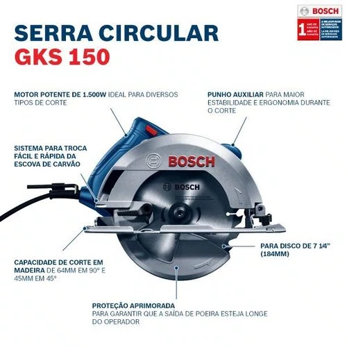 Serra Circula GKS 150 STD 1500W 127V C/Disco BOSCH