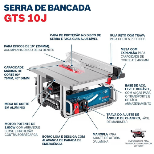 Serra De Mesa Gts 10J 1700W 127V Com Disco E 2 Guias Bosch