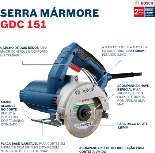 Serra Mármore Gdc 151 Titan 1500W 220V C/ 2 Discos + 1 Kit Refrigeração Bosch 06015487A2