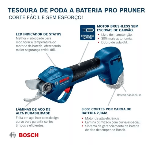 Tesoura Para Podar 12V Pro Pruner S/ Bat/Carregador Bosch 06019K10E0