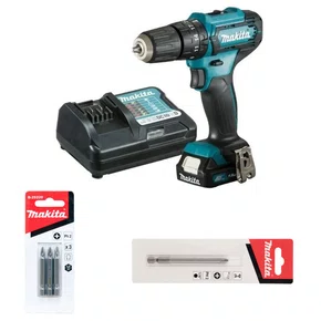 Combo Parafusadeira/Furadeira de Impacto 12V Makita HP333DWYX3 com 1 Bateria 1,5Ah e Carregador + Jogo de Bits Makita B25220 e B57847